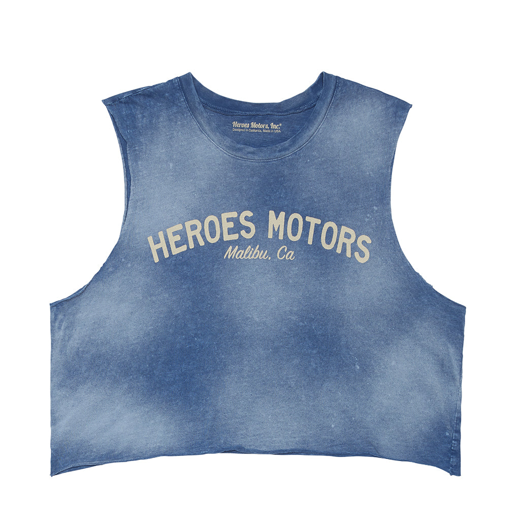 Crop Top "Heroes Motors Malibu" Vintage Blue