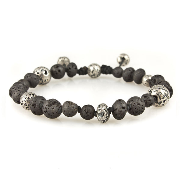 Heroes Motors Jewelry by MCohendesigns Mmix Large & Small Lava Stone Bead Bracelet - Heroes Motorcycles