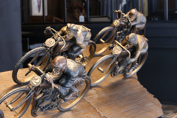 Neck And Neck With Death, Jeff Decker Bronze - Heroes Motorcycles