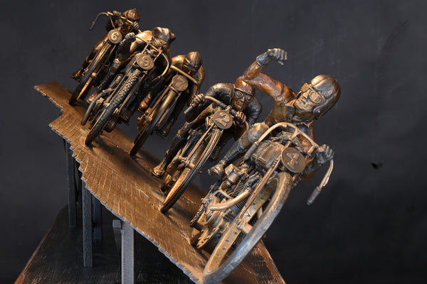 Neck And Neck With Death, Jeff Decker Bronze - Heroes Motorcycles