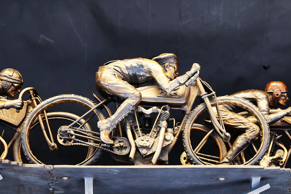 Neck And Neck With Death, Jeff Decker Bronze - Heroes Motorcycles