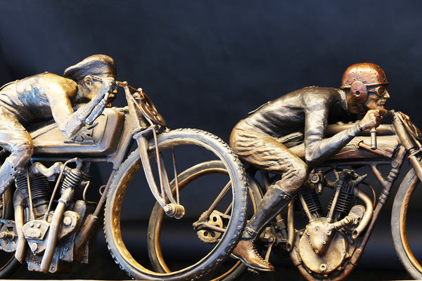 Neck And Neck With Death, Jeff Decker Bronze - Heroes Motorcycles
