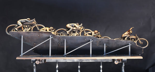 Neck And Neck With Death, Jeff Decker Bronze - Heroes Motorcycles